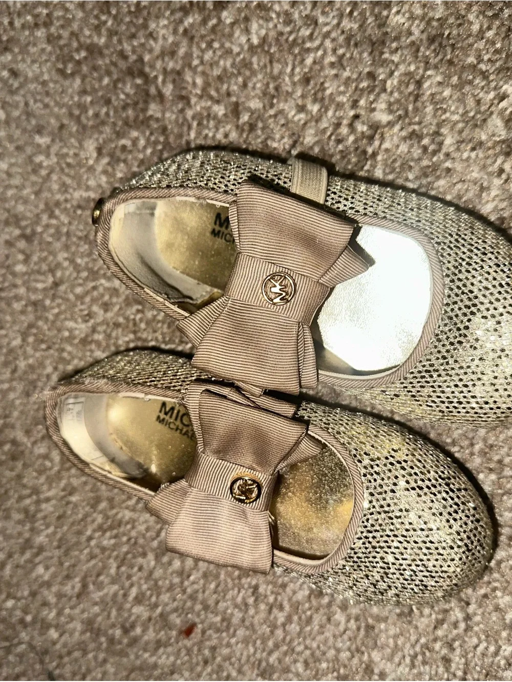 Michael Kors Girls' Gold Glitter Bow Dress Flats